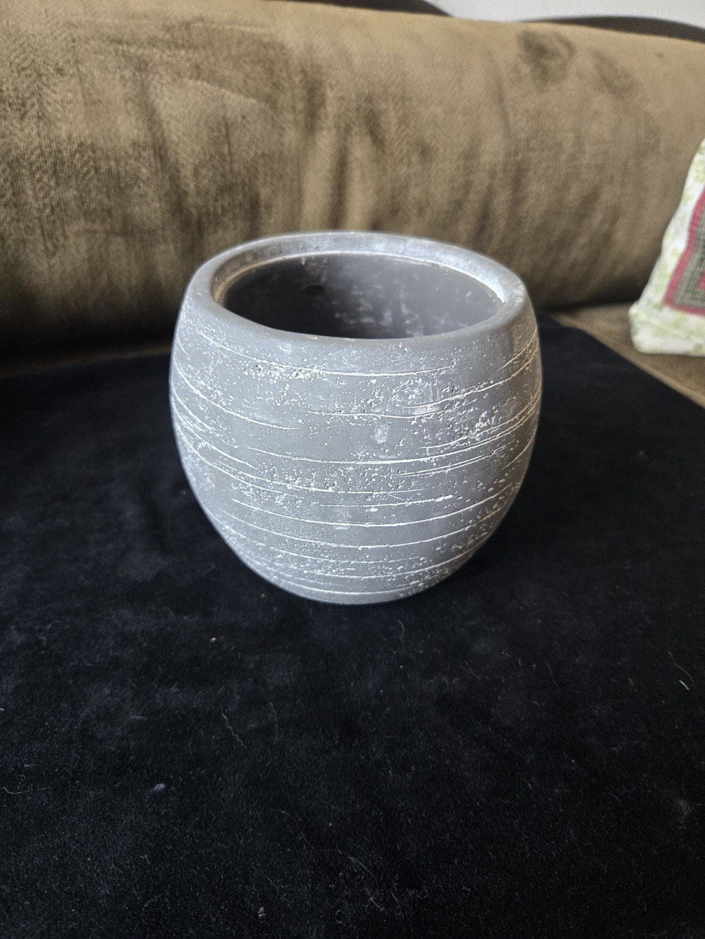 Textured Round Grey Ceramic Planter Heavy